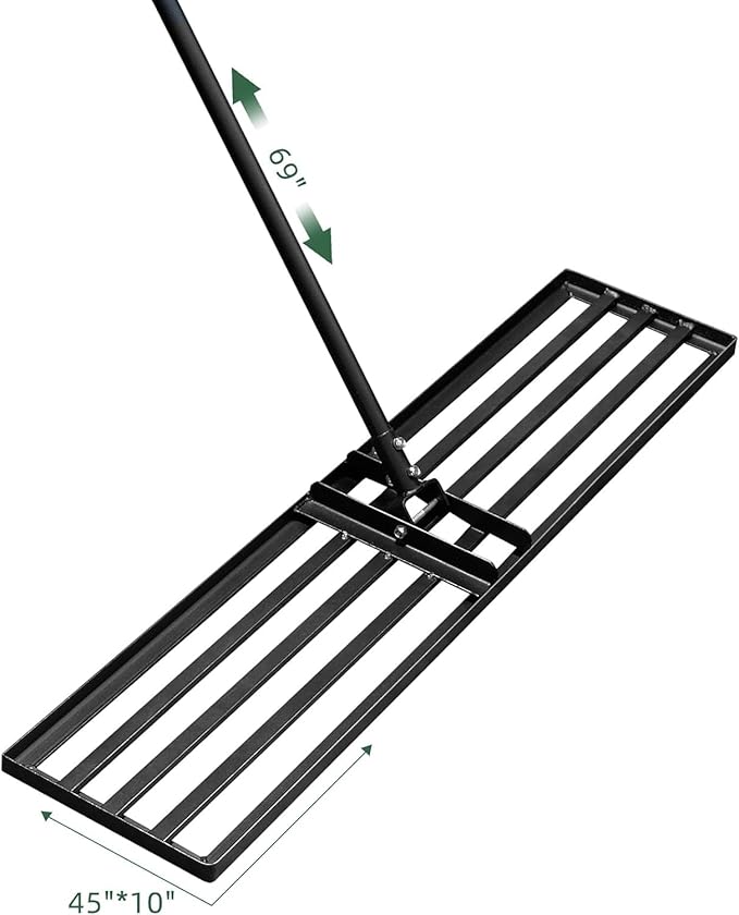 Professional Lawn Leveling Rake, 45x10inch Heavy Duty Lawn Lute & Lawn Leveller with Stainless Steel Pole, for Effortless Leveling on Garden, Golf Course, Farm, Backyard