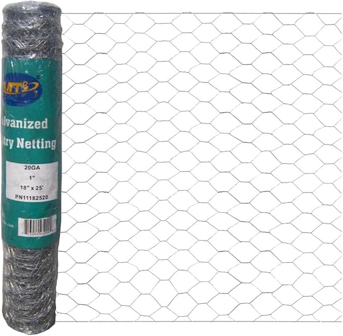20GA Galvanized Hexagonal Poultry Netting Chicken Wire 18 inches x 25 feet x 1 inch Mesh