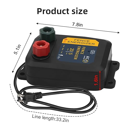 PE5 Electric Fence Energizer and 17 Gauge Spool Aluminum Wire Livestock Fence Chargers for Containing Pets and Preventing Wild Animals Intruding (0.20 Joule,20 Acres)