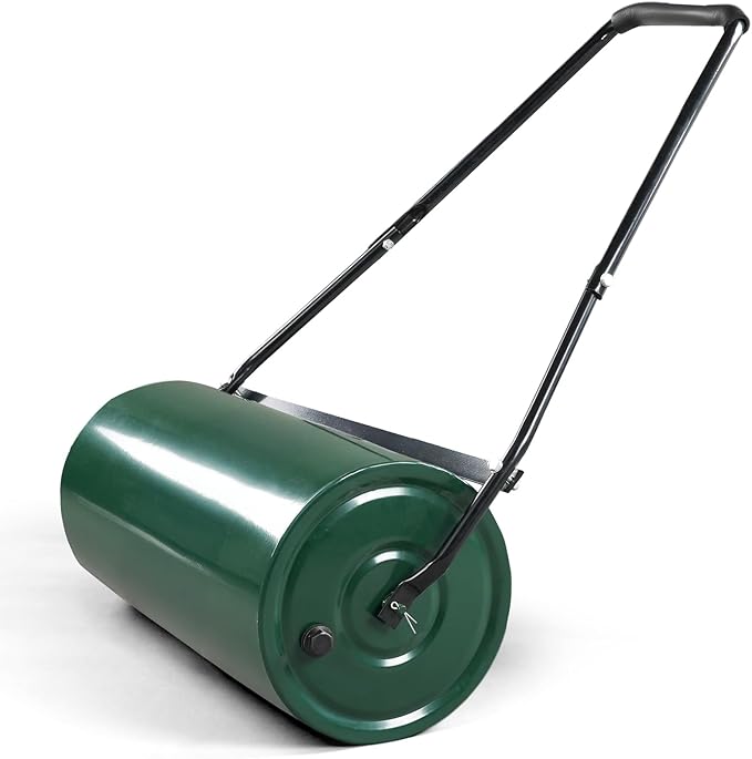 24in Heavy Duty Steel Lawn Roller,Manual Hand Lawns Roller,Water or Sand Filled Garden Rollers,Push/Tow-Behind Yard Rollers,with U-Shaped Handle,for Garden Yard Park Backyard Farm (Green & Black)