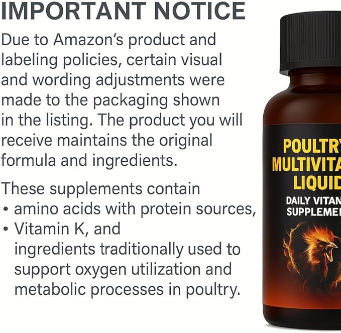 Poultry Vitamin Supplement - Multivitamin & Minerals Formula for Chickens, Rooster & Birds- Tablets/Liquid - for Poultry use only
