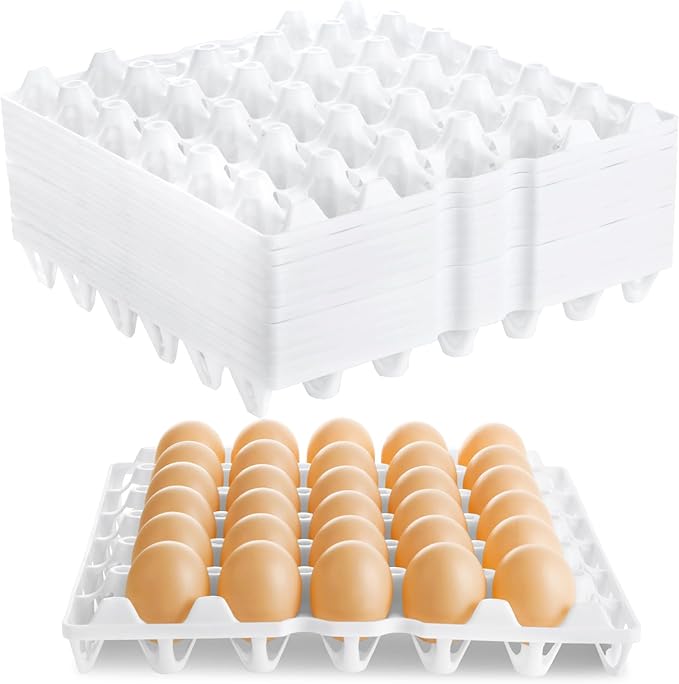 12 Pack Plastic Egg Tray Egg Crates, Stackable Egg Cartons Flats Each Holds 30 Eggs, Bulk Egg Trays for Home Chicken Farmers to Packing, Storage, Shipping Eggs - White