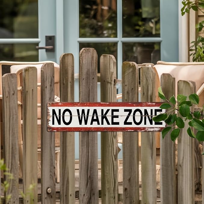 No Wake Zone Metal Tin Sign Rustic Wall Decor for Lake House Boat Dock Waterfront Cabin Beach House 4x16 Inch