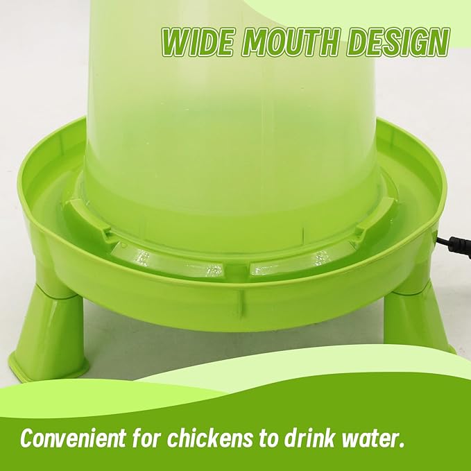 Heated Chicken Waterer 6L Thermostatically Controlled Poultry Water Heater with Overheating Protection, Galvanized Steel Handle Automatic Heated Poultry Drinker for Coop Chickens, Ducks, Geese (Green)