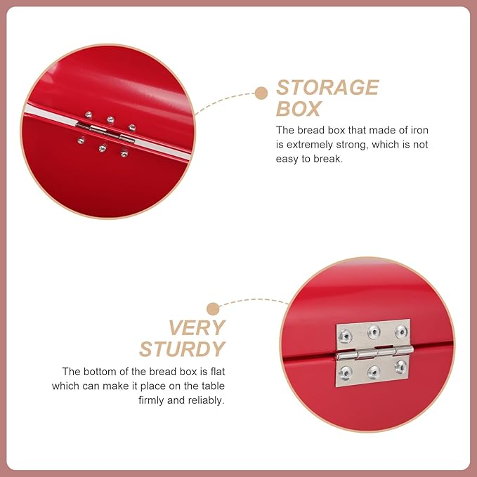 Operitacx Metal Bread Storage Box Vintage Iron Kitchen Grain Container Red Bread Bin for Countertop Home Organization