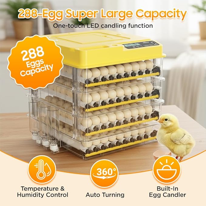 Egg Incubator - 2026 New Egg Incubator with Automatic Egg Turning and Humidity Control,Large Poultry Hatcher for Chickens Birds Ducks (288 Eggs)