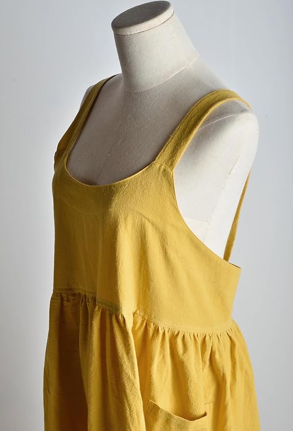 Cotton and linen Kitchen Cooking Aprons Dress for Women with Pockets Cute for Baking Painting Gardening Cleaning