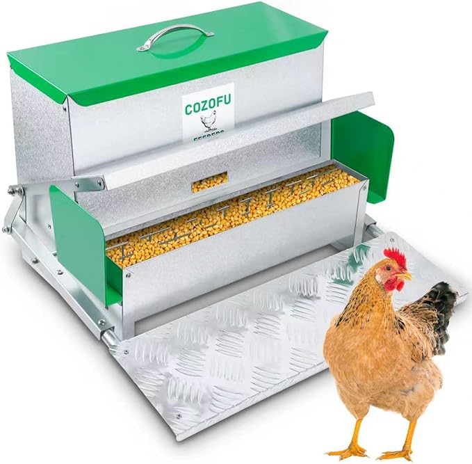 COZOFU's Feeders Automatic Chicken Feeder - Large Capacity for 12 Chickens, Lasts 12 Days (40lb Feed), Durable Galvanized Steel, Rat-Proof, No-Spill, Weatherproof Lid