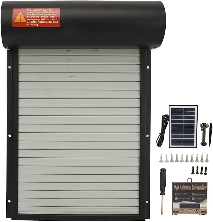 Automatic Chicken Coop Door, Solar Powered Metal Door with Timer Electric Chicken Coop Opener for Chickens Ducks Geese (Black)