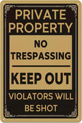 No Trespassing Signs Private Property - Metal Tin Warning Sign for Home Security, Yard, Fence, Funny Keep Out Violators Will Be Shot Signs Decor 8x12 Inch