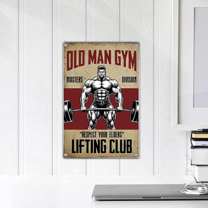 Old Man Gym Metal Sign For Home Wall Decor Masters Division Respect Your Elders Lifting Club Vintage Poster Art Fitness And Weightlifting Enthusiasts 8 x 12 Inch