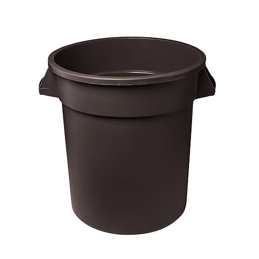 Feed and Seed Storage Container, 44 Gallon Brown Round Commercial Trash Can/Ingredient Bin, Food Storage Plastic Bin, Use in Agricultural, Gardening, or Household
