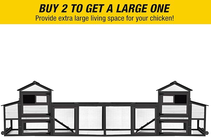 Aivituvin Chicken Coop Expandable Mobile Chicken House for Outdoor with Wheels, Nesting Box, Leakproof Pull-on Tray and UV-Resistant Roof Panel (Black&White)