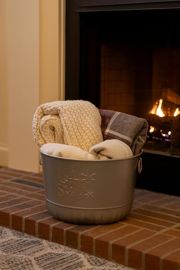 Behrens Galvanized Embossed Bushel Basket- Let it Snow