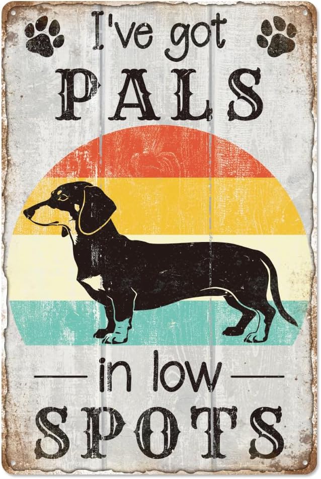 WADORN Funny Dachshund Inspirational Sign, 8x12 Inch I've Got Friends in Low Places Retro Tin Sign Dachshund Gifts For Dog Lovers Nostalgic Metal Wall Art Decor for Home Coffee Bar Bedroom Office