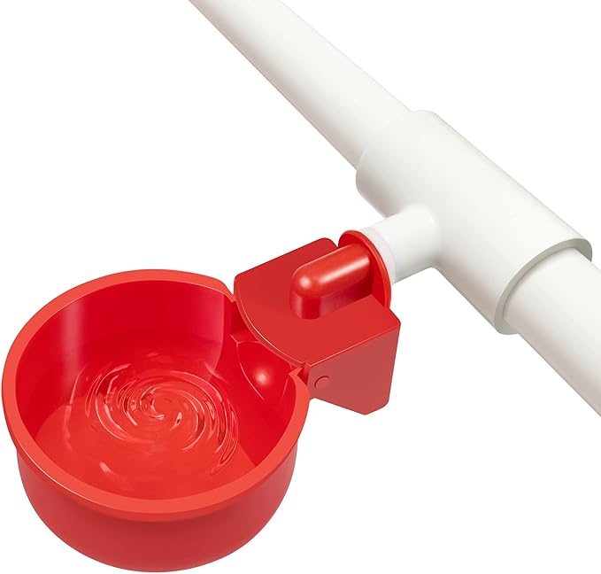 Chicken Waterer 4 Pack,Automatic Chicken Water Cup and 1/2" PVC Tee Fittings,Large Auto-Fill Chicken Waterer Cups,DIY Chicken Water Feeder, Coop Water Dispenser,Poultry Waterer Feeder Kit