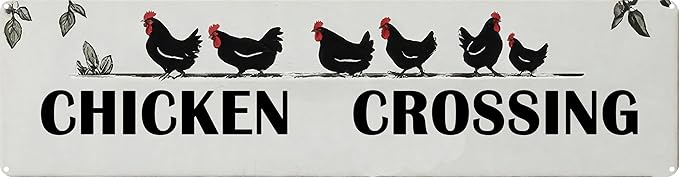 Chicken Crossing Metal Sign 4x16in Cute Vintage Plaque for Farm Garden Street Wall Home Kitchen Nursery Decor