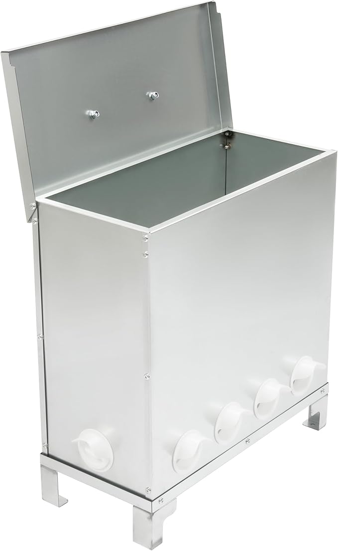 Automatic Metal Chicken Feeder 150LBS Large Capacity Weatherproof Animal-Proof Poultry Feeder No Waste 10-Port for Chickens Geese Ducks Turkeys Quails Steel Plastic Silvery Galvanized