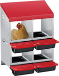 Chicken Nesting Boxes, Metal Rollaway Chicken Nest Box with Rollout Egg Collection, Removable Tray & Nesting Pads, Egg Laying Box for Chicken Coop Hens, Wall Mount or Standing, 3 Compartments 2 Layer