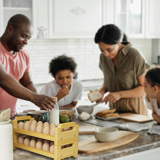 Wooden Egg Holder For Fresh Eggs, Stackable Egg Storage For Countertop, 18 * 2 Egg Rack For Counter, Display Stand For Henhouse