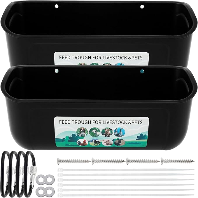 2Pcs Chicken Feeder Hanging Chicken Feeders Goat Feeder Hanging Feed BPA Free Chicken Feeder Poultry Feeder Poultry Feeding Container Water Bucket for Chicken Duck Goat (Black)