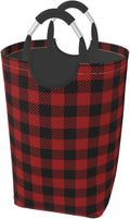 Red Buffalo Plaid Laundry Basket Red Black Checkered Foldable Laundry Hamper Vintage Collapsible Laundry Baskets with Handles Clothes Hamper Laundry Tote Bag for Dorm Family Storage Bin 50L