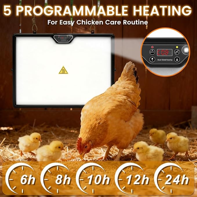 HIRALIY Chicken Coop Heater, 180W Dual-Sided Heating Panel with Adjustable Temperature & Cycle Mode, Rotatable Brooder Plate for Chicks Winter Poultry Ducks & Small Pets