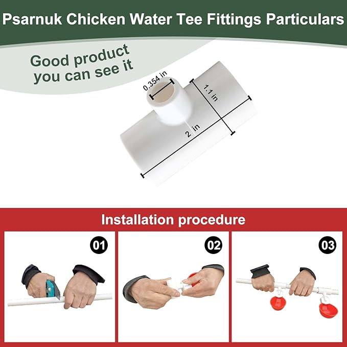 20 Pack Chicken Waterer Tee Fittings, for Threaded Chicken Water Cups, Chicken Waterer Nipples and Poultry Water Feeder, ABS Material, White & Thickened