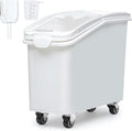 DWVO 27 Gal Large Ingredient Storage Bin, Flour Rice Food Storage Containers Bin with 500 Cups, Commercial Bins with 360° Wheels, Scoop and Lid for Kitchen, White