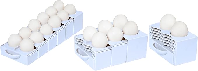 Eggstra Space Egg Organizer for Refrigerator, Adjustable Container, Collapsible & Expandable Tray Egg Holder for Fridge Organizer, Space Saving Fridge Storage Solution - White