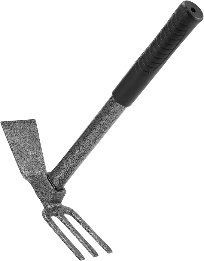 MOUYAT 4 PCS 2 in 1 Double Garden Hoe and Cultivator, 9 x 14 Inch Dual Headed Weeding Tool Heavy Duty Hand Tiller Rust Proof 3 Prong Cultivator with Handle for Weeding and Digging