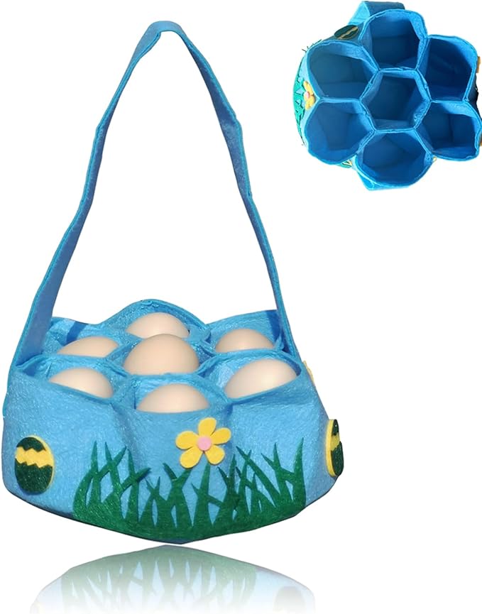Egg Collecting Basket for Fresh Eggs Gathering Basket with 7 Pouches Egg Bags holder for Chicken Hense Duck Goose Eggs Housewife Farmhouse Kitchen Home Garden (Blue)