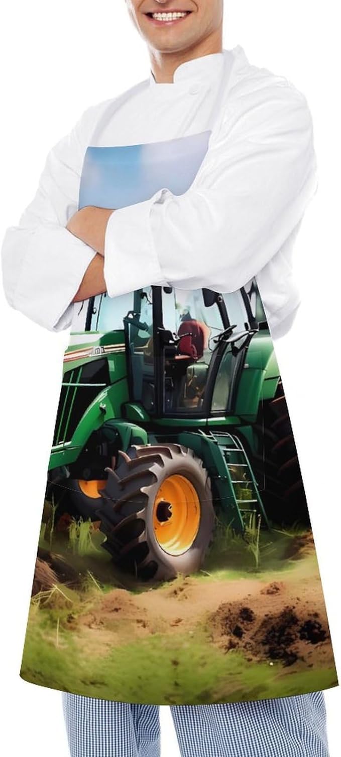 Company Farm Tractor Apron with Large Pockets, Waterproof & Stain Resistant Bib Apron for Cooking, Grilling & Baking, Adult Kitchen Apron for Women Men
