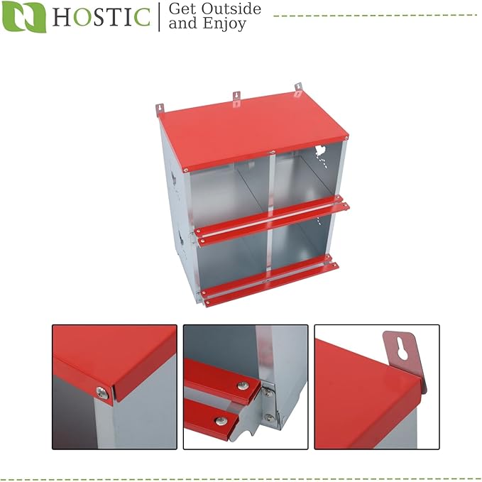 HOSTIC Chicken Nesting Boxes 4 Compartment Metal Poultry Nest Box Wall Mount for Chickens Hens Ducks Large Vented Holes