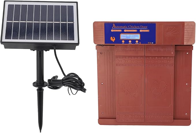 Automatic Chicken Coop Door Opener with Timer & Solar Power LED Display Chicken Coop Door Electric Poultry Door for Chickens Ducks Geese with Anti Pinch Dual Power Modes (Bronze)