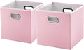 PRANDOM Leather Foldable Cube Storage Bins 13x13 inch [2-Pack] Fabric Storage Baskets Cubes Drawer with Cotton Handles Organizer for Shelves Nursery Closet Bedroom Clothes Pink