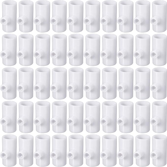 Outus 50 Pack Chicken Waterer PVC Tee Fittings, Fully Automatic Poultry Waterer PVC Fittings for Threaded Chicken Water Nipples, Cups, Drinker, Feeder, Duck, Quail, Turkey Coop Accessories, White