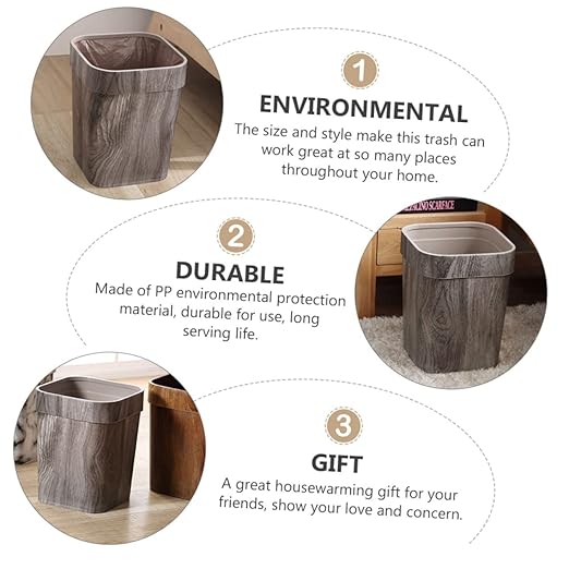 Retro Trash Can Outdoor Litter Box Woven Storage Baskets Decorative Storage Basket Metal Trash Can Bamboo Waste Basket Small Recycling Container Garbage Bin Wood Grain Wastebasket