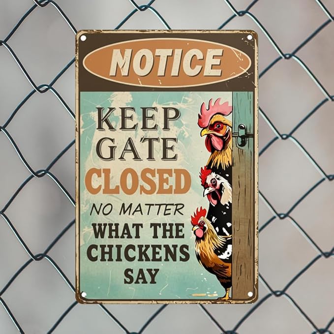 Chicken Coop Signs Funny Chicken Coop Accessories Outdoor Chickens Metal Sign Keep Gate Closed Sign Chicken Lovers Gifts Chicken Warning Sign For Home, Kitchen, Farm, Garden Chicken Coop Decorations