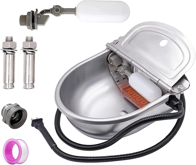 MINYULUA Automatic Heated Dog Water Bowl Stainless Steel Pet Thermal-Bowl Livestock Waterer Constant Temperature Dispenser for Dogs Cow Horse Pig Sheep Chicken Outdoor Drinking
