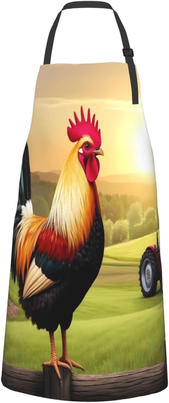 Country Farm Morning Rooste For Waterproof Adjustable Adult Apron With Pockets For Men And Women Cooking, Painting