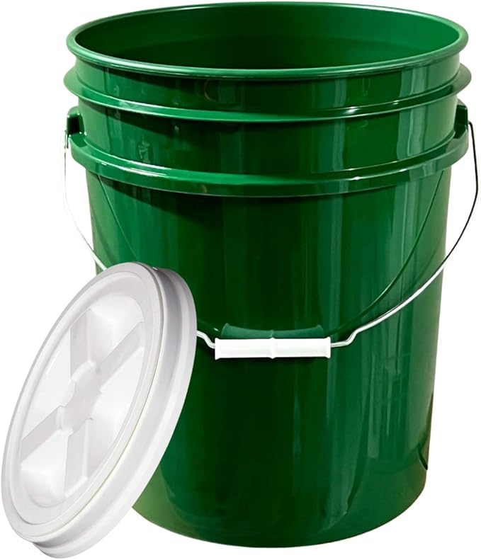 House Naturals 5 Gallon Food Grade BPA Free Bucket Pail with Air Tight Double Gasket Screw on Lid (Pack of 2) Light Blue and Green containers with White lids