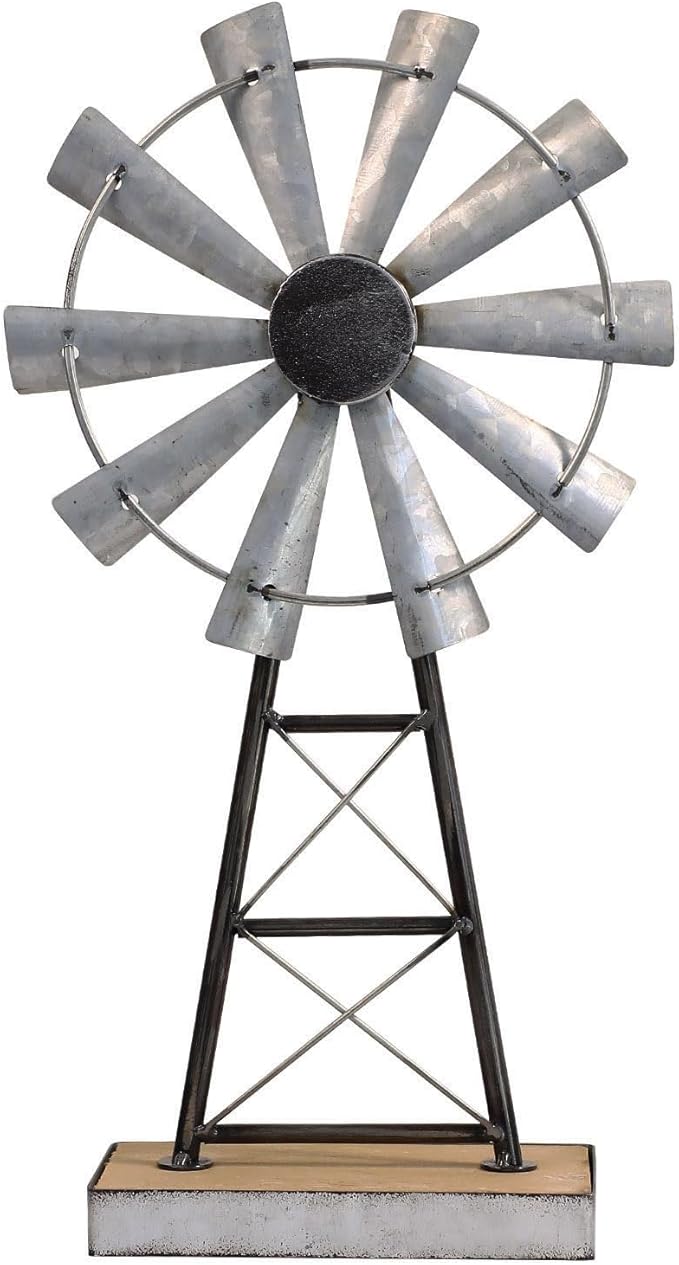 MODE HOME Charming Tall Galvanized Windmill Decor, Metal Windmill Accent for Farmhouse Shelf Decor and Living Room, Adding a Touch of Rustic Farmhouse Decor to Your Home Space
