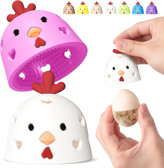 2Pcs Egg Washer for Fresh Eggs, Egg Scrubber for Fresh Eggs, Egg Brush for Cleaning Fresh Eggs, Silicone Egg Wash Cleaner Brush Tool for Backyard Coops, Self-Farming & Egg Collectors White Pink