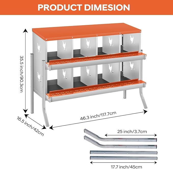 Chicken Nesting Box, 6/8/10 Compartment Metal Nesting Box,Wall Mount Chicken Nesting Boxes for Laying Eggs,Easy Egg Collection,6 Room Nest Boxes for Chickens