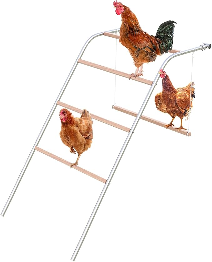 Quictent Metal Chicken Perch for Chicken Coop, Natural Wood Roosting Bar for Walk-in Run, Poultry Climbing Ladder Activity Gym Toy (Vertical Perch)