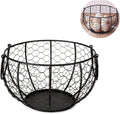 Round Chicken Wire Egg Basket, Farmhouse Metal Chicken Egg Collecting Basket with Handle Vintage Gathering Basket for Gathering Fresh Eggs Fruit Countertop Storage