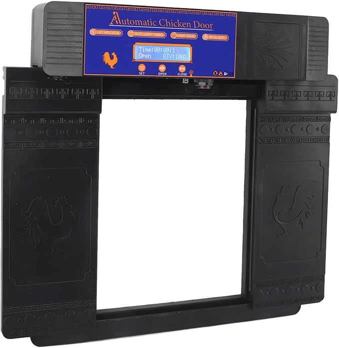 Pilipane Solar Automatic Chicken Coop Door Professional Infrared Prevents Pinch Multi Modes Auto Coop Door with Timer Light Sensor and Remote Control for Chicken Duck Goose Poultry Plastic (Black)