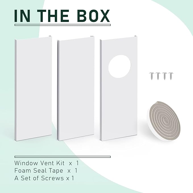 Flehomo Dryer Vent Window Kit, Dryer Vent Kit for 4" Diameter Dryer Hose, Adjustable Window Vent Kit for Sliding Windows, with Insulating Foam Seal Tape