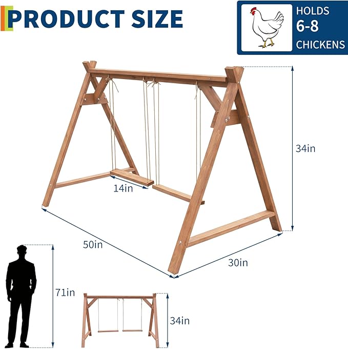 Chicken Perch with Swing, Chicken Roosting Bars for Coop Accessories, Wooden Chicken Run Toys Accessories for Chickens' Health and Happiness, Easy to Assemble & Clean